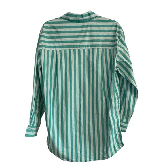 A NEW DAY NWT $25 Green Teal Striped Button Down Long Sleeve Shirt Size L - Picture 6 of 10